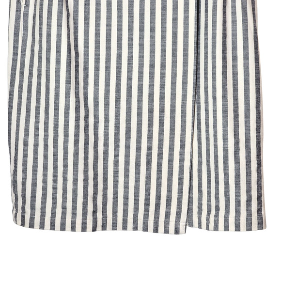 Anthropologie Striped Pencil Skirt Wrap Belted Midi Knee Length Blue & White 10 - Picture 4 of 14